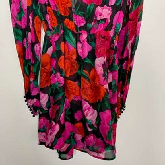 The Kooples Dolce Vite Floral Mini Pink Longsleeve Dress Womens 100% Silk Size 0 - Picture 11 of 16